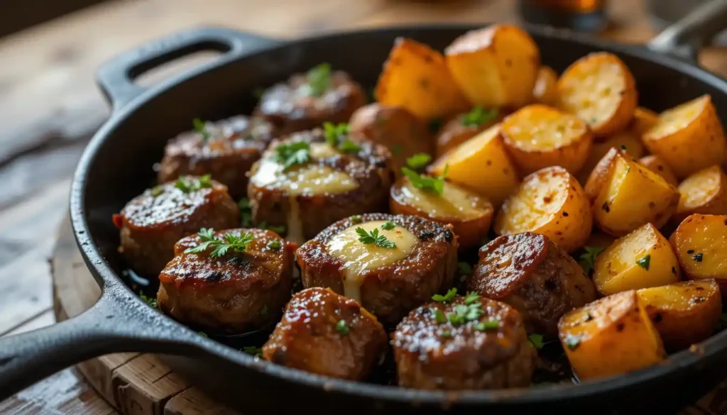 Garlic Butter Steak Bites and Potatoes
