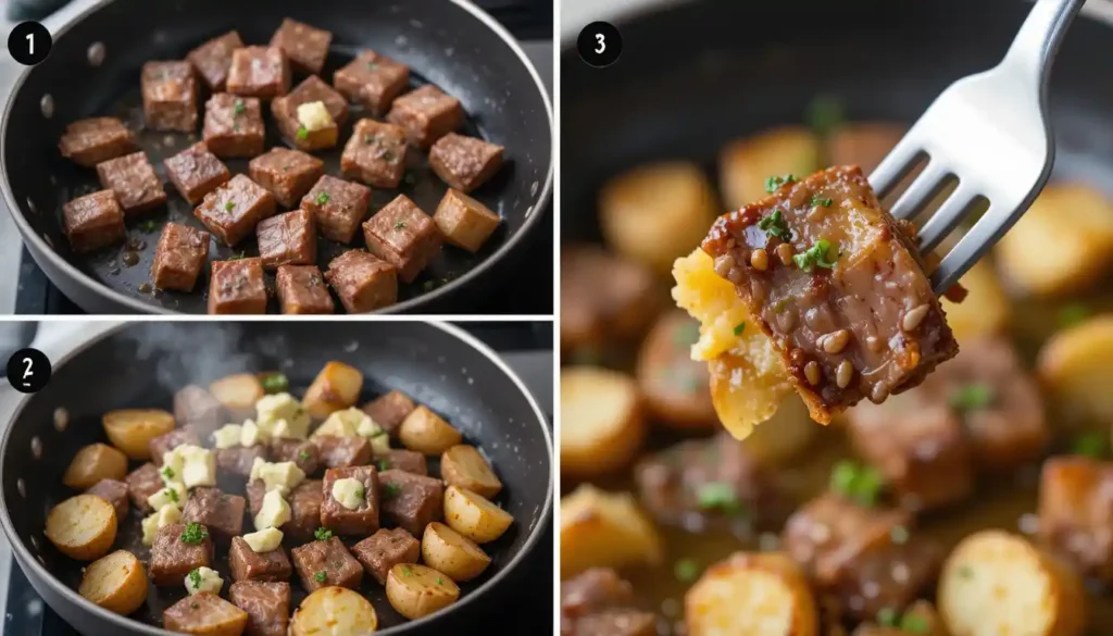Garlic Butter Steak Bites and Potatoes