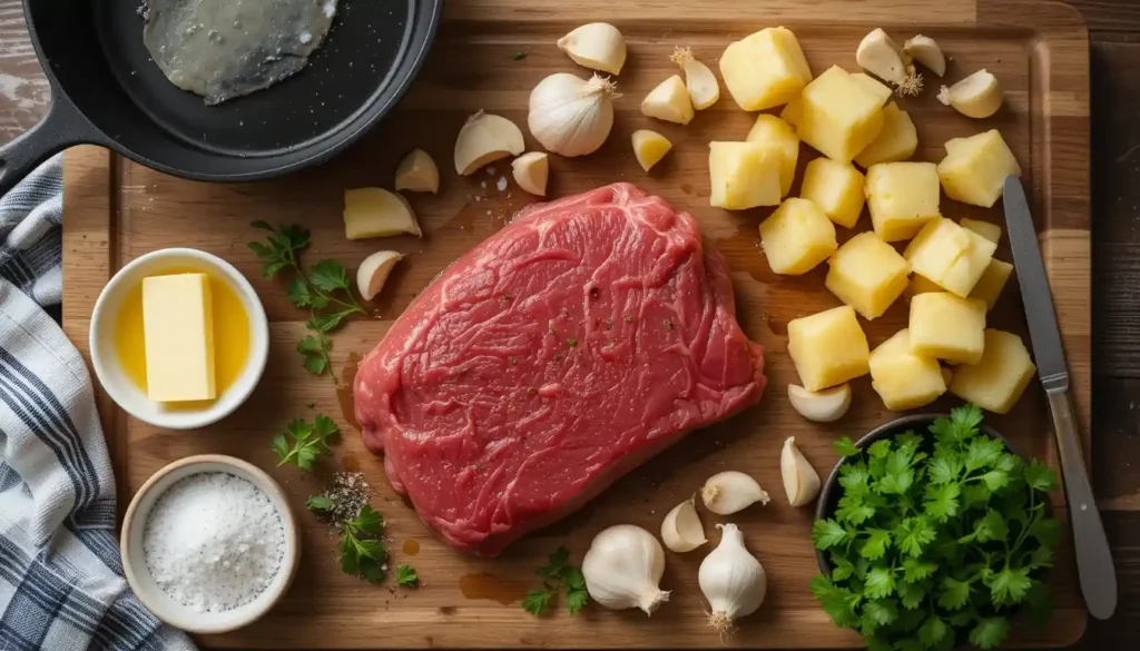 Garlic Butter Steak Bites and Potatoes
